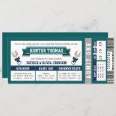 Baseball Ticket Baby Shower, Blue, Green Invitation (Front/Back)