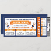 Baseball Ticket Baby Shower, Blue, Orange Invitation (Front/Back)