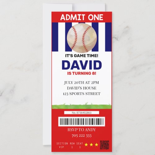 Baseball Ticket Birthday Boy Sport Party Invitation