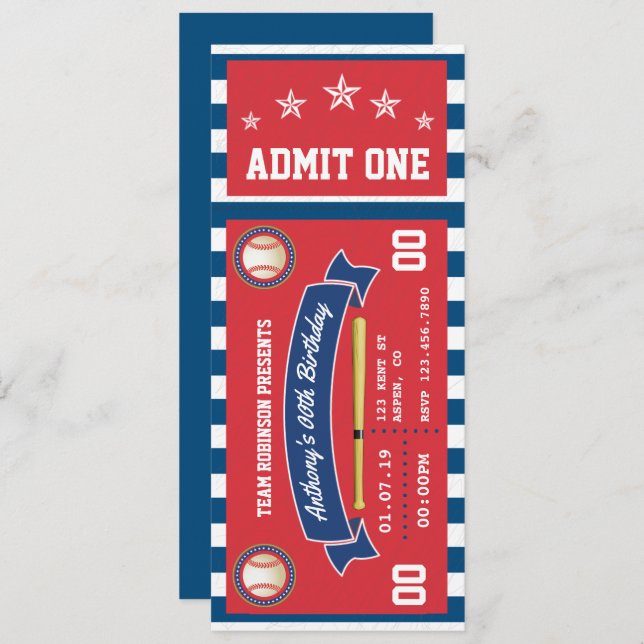 Baseball Ticket Birthday Invitation (Front/Back)