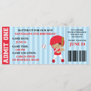 Baseball ticket birthday invitation customizable