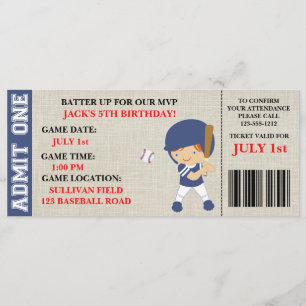 Baseball ticket birthday invitation customizable