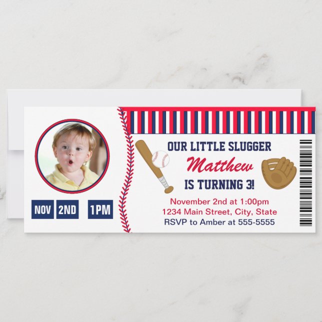 Baseball Ticket Birthday Invitation Photo Card (Front)