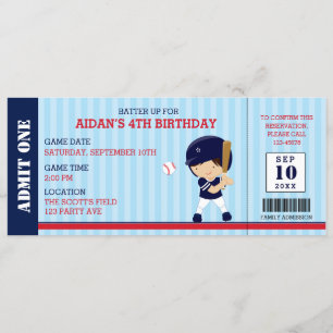 Baseball Ticket Birthday Invitations (Navy Red)
