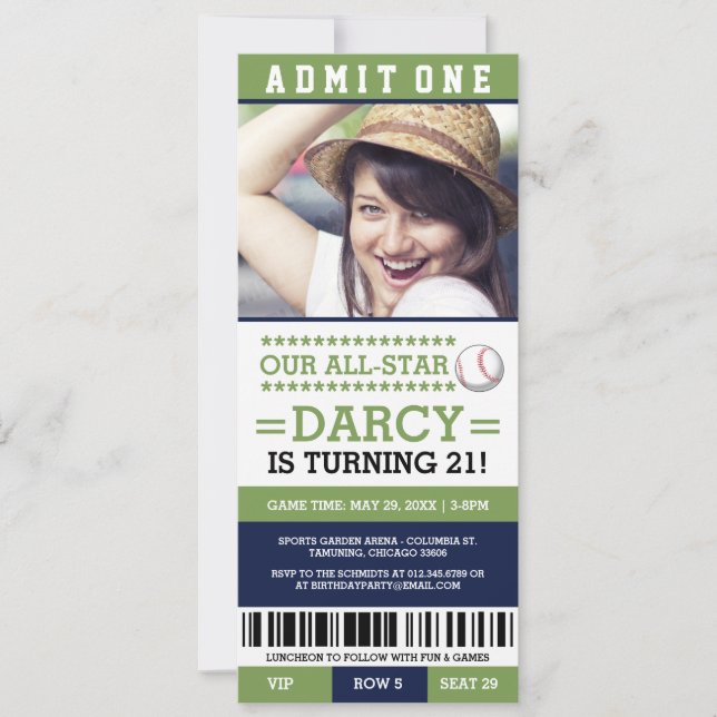 Baseball Ticket Birthday Invites (Front)