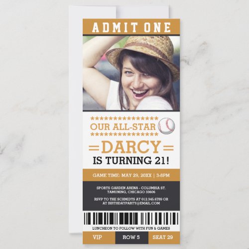 Baseball Ticket Birthday Invites