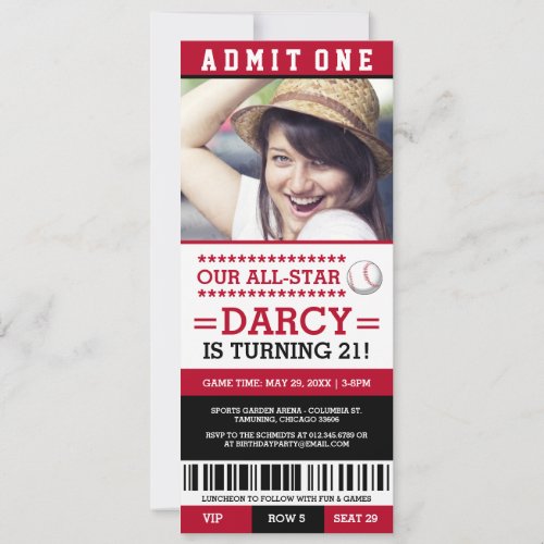 Baseball Ticket Birthday Invites