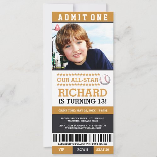 Baseball Ticket Birthday Invites