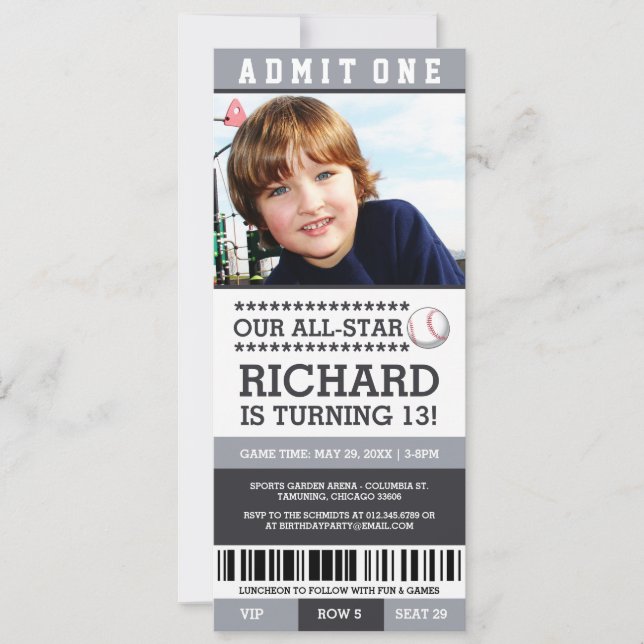 Baseball Ticket Birthday Invites (Front)