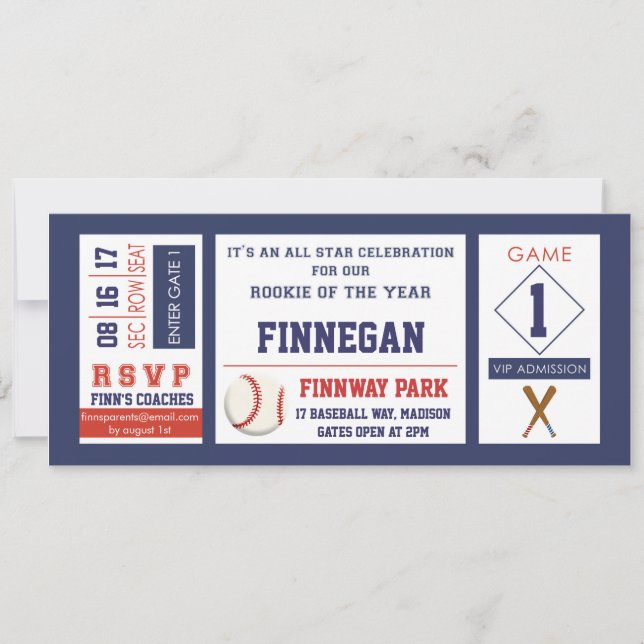 Baseball Ticket Birthday Party Invitation (Front)