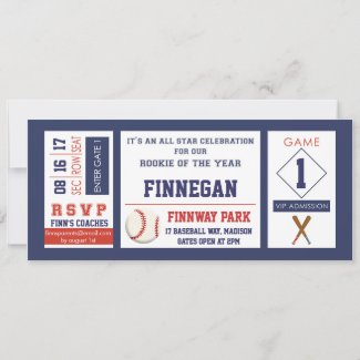 Baseball Ticket Birthday Party Invitation