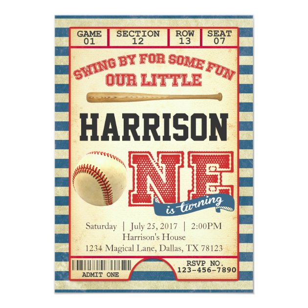 Baseball Ticket Birthday Party Invitation Invite