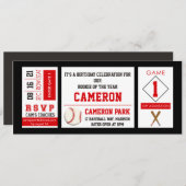 Baseball Ticket Birthday Party Invitation Red (Front/Back)