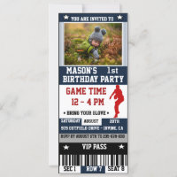 Baseball Ticket Birthday Party Invitation