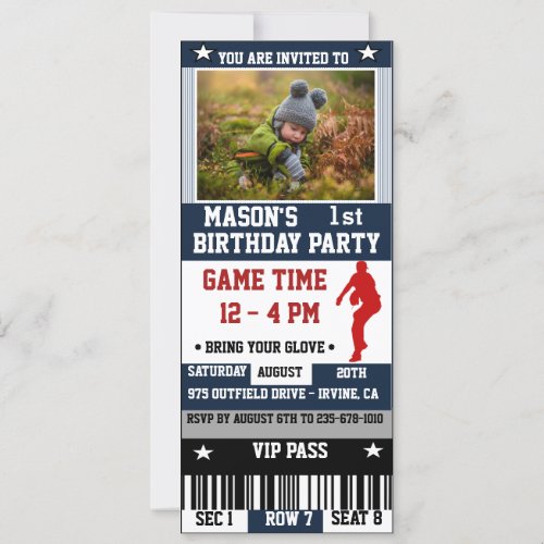 Baseball Ticket Birthday Photo Invitation