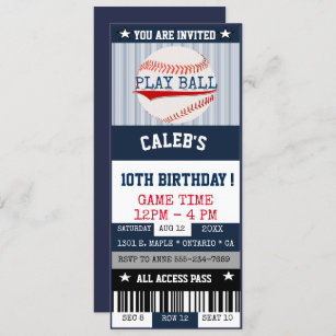 Boston Red Sox Pinstripe Baseball Ticket Style Invite