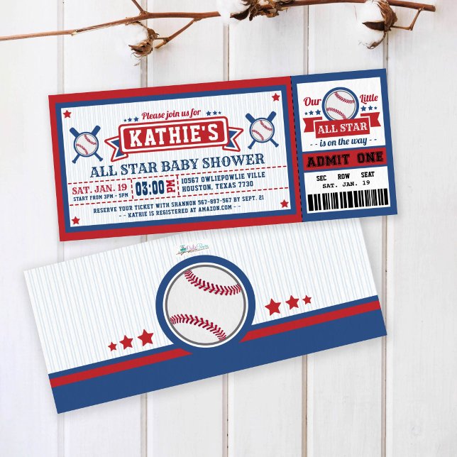 Baseball Ticket Pass Baby Shower Invitation
