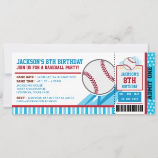 Baseball Ticket Pass Birthday Invitation