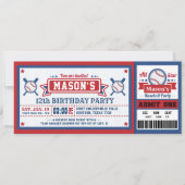 Baseball Ticket Pass Birthday Invitation Blue Red (Front)
