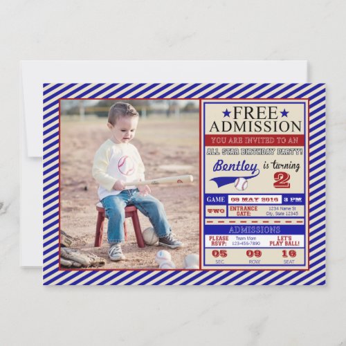 Baseball Ticket Photo Birthday Invitation