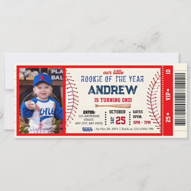 Baseball ticket red theme birthday With photo  Invitation (Front)