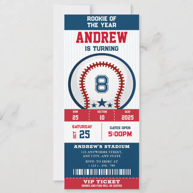 Baseball Ticket Rookie Of The Year birthday Invitation | Zazzle