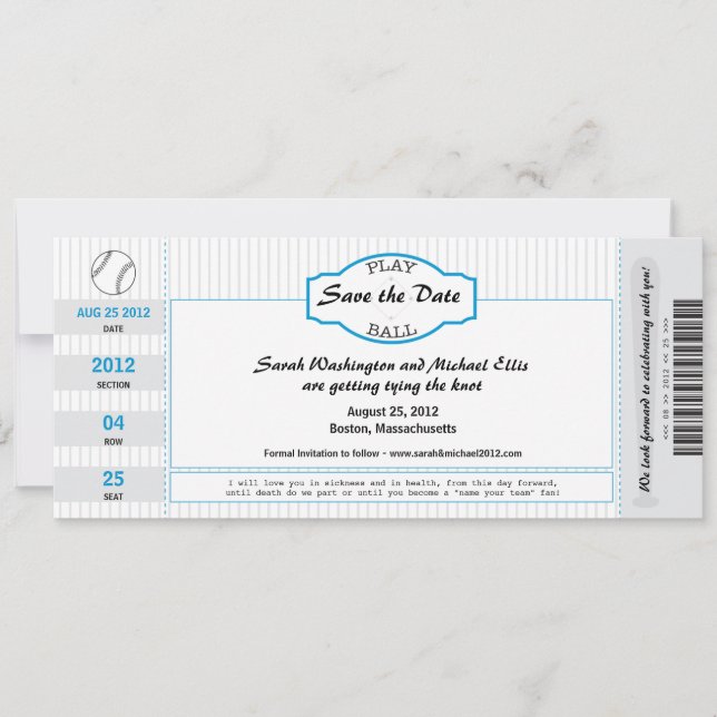 Baseball Ticket Save the Date (Front)