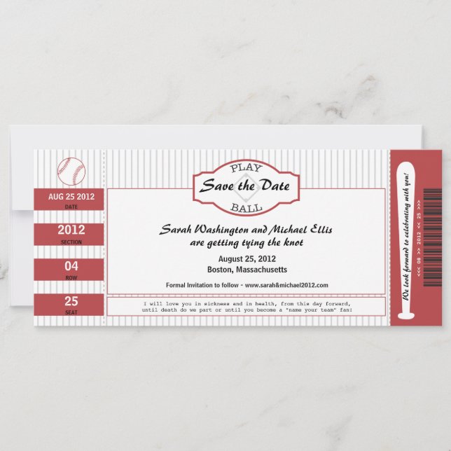 Baseball Ticket Save the Date (Front)