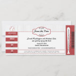 Baseball Ticket Save the Date<br><div class="desc">Baseball themed wedding. Perfect Save the Date designed as a baseball ticket with pin stripes in the background. Colors used are burgundy (740) throughout with black text. Basic White is chosen for this template but please know it does have a glossy front. if you do not like the glossy look...</div>