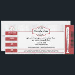 Baseball Ticket Save the Date<br><div class="desc">Baseball themed wedding. Perfect Save the Date designed as a baseball ticket with pin stripes in the background. Colors used are burgundy (740) throughout with black text. Basic White is chosen for this template but please know it does have a glossy front. if you do not like the glossy look...</div>