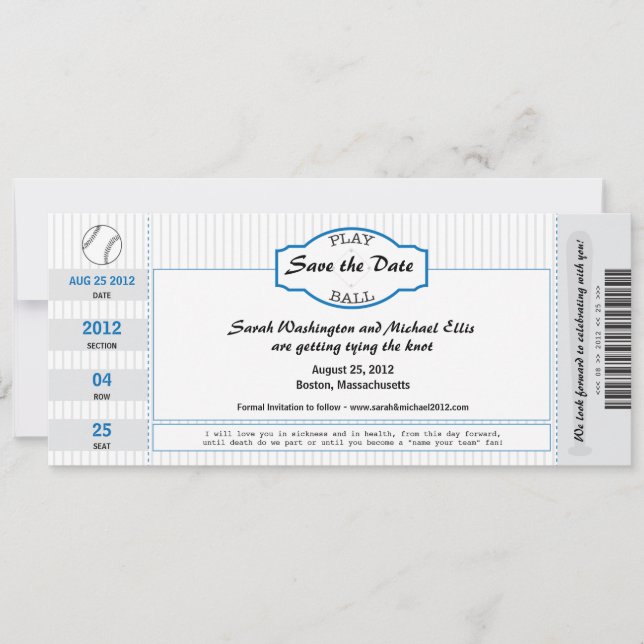 Baseball Ticket Save the Date (Front)