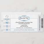 Baseball Ticket Save the Date<br><div class="desc">Baseball themed wedding. Perfect Save the Date designed as a baseball ticket with pin stripes in the background. Basic White is chosen for this template but please know it does have a glossy front. if you do not like the glossy look I suggest selecting the linen or recycled cardstock. Customize...</div>
