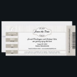Baseball Ticket Save the Date<br><div class="desc">Baseball themed wedding. Perfect Save the Date designed as a baseball ticket with pin stripes in the background. Colors used are warm brown throughout with black text. Basic White is chosen for this template but please know it does have a glossy front. if you do not like the glossy look...</div>