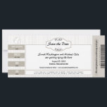 Baseball Ticket Save the Date<br><div class="desc">Baseball themed wedding. Perfect Save the Date designed as a baseball ticket with pin stripes in the background. Colors used are warm brown throughout with black text. Basic White is chosen for this template but please know it does have a glossy front. if you do not like the glossy look...</div>