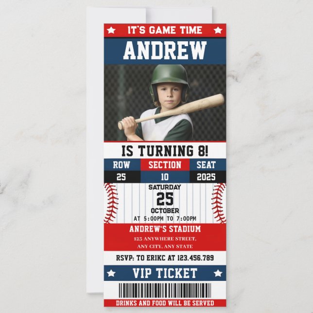 Baseball Ticket Sport Birthday with custom photo Invitation (Front)