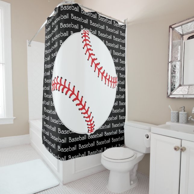 Baseball Tiled Text Design Shower Curtain (In Situ)