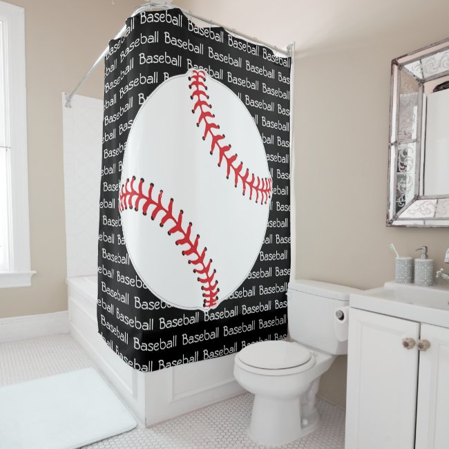 Baseball Tiled Text Design Shower Curtain