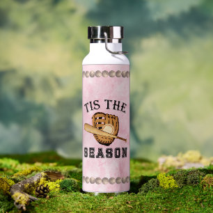 Baseball - Tis The Season - Pink Monogrammed  Water Bottle