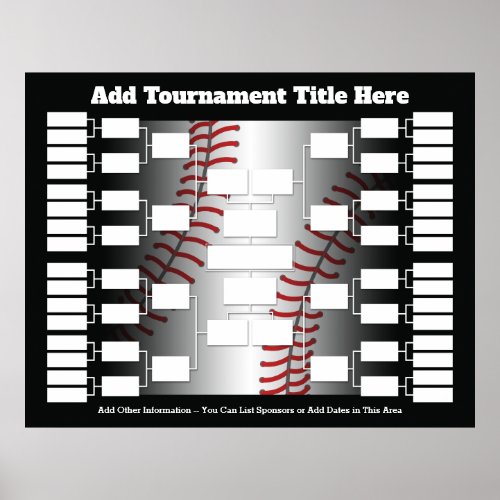 Baseball Tournament Bracket for 32 Teams Poster