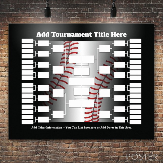 Baseball Tournament Bracket for 32 Teams Poster (Custom Tournament Bracket)