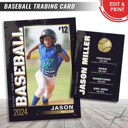 Baseball Trading Card Baseball Player Card Gold  