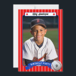 Baseball Trading Card Birthday Party Invitation<br><div class="desc">Personalize these cute baseball birthday invitations with your player's favorite photo. The baseball card design has a pinstripe background and features red all-stars and a baseball with the birthday MVP age. All the text can be changed to suite your needs.</div>