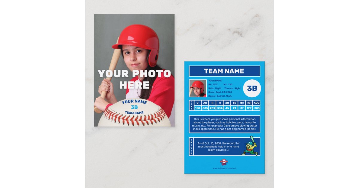 Baseball Trading Card Blue Back - Custom Stats | Zazzle