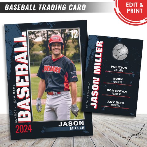 Baseball Trading Card Flag Baseball Player Card