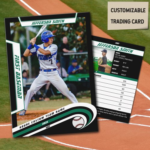 Baseball Trading Card in Lively Green Black