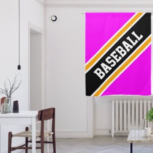 BASEBALL Tropical Pink Black Orange Racing Stripes Blackout Curtains