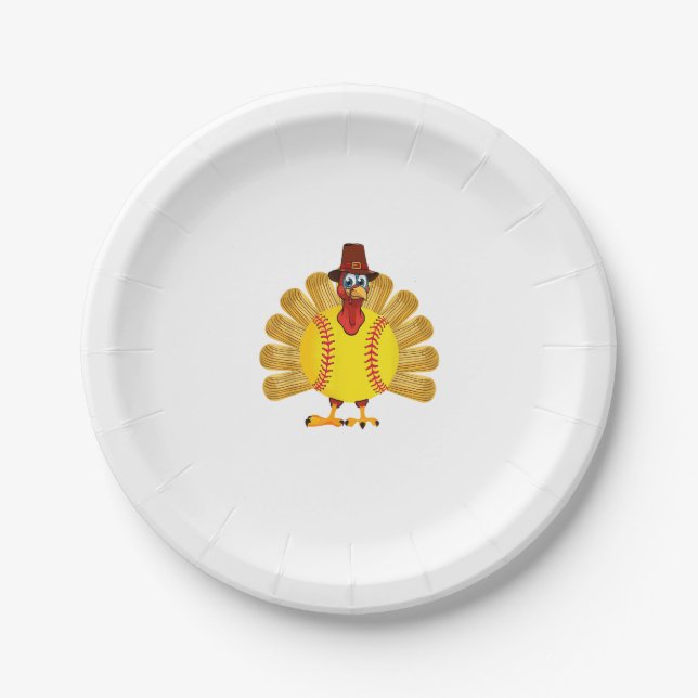 Baseball Turkey Thanksgiving Softball Turkey Men W Paper Plates (Front)