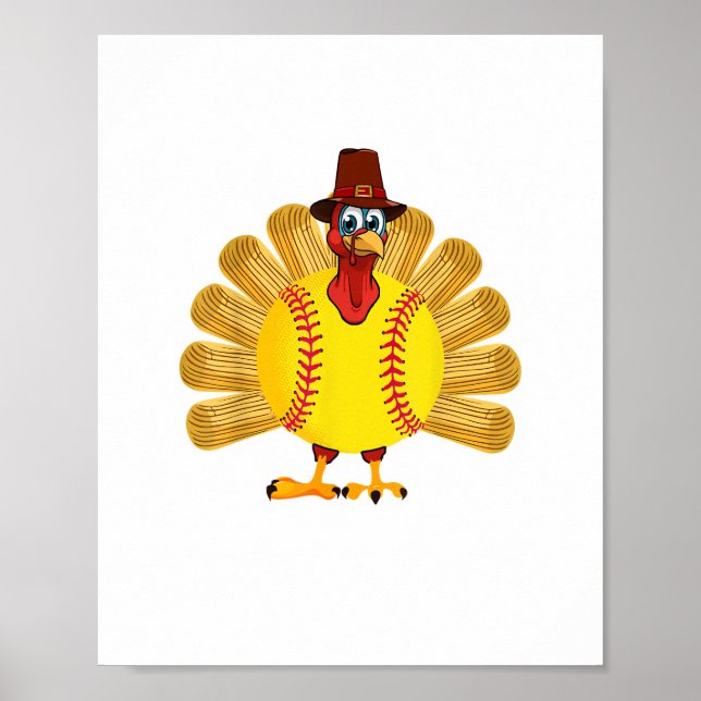 Baseball Turkey Thanksgiving Softball Turkey Men W Poster (Front)