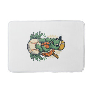 Baseball Turtle Vintage Engraving Graphic Design_1 Bath Mat