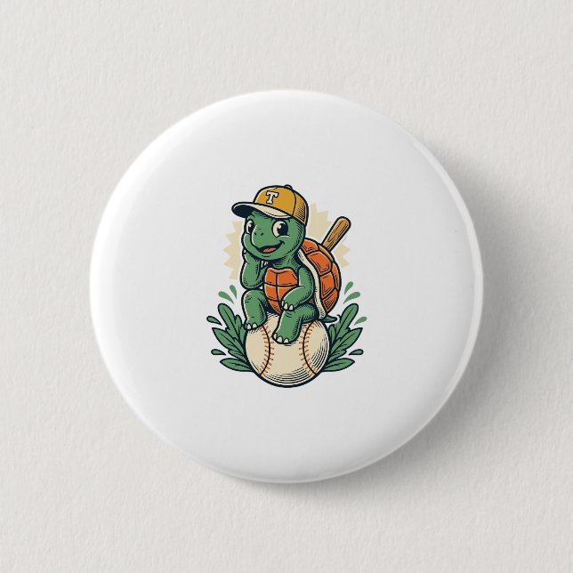 Baseball Turtle Vintage Engraving Graphic Design_1 Button (Front)
